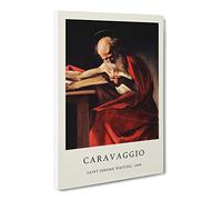 Saint Jerome Writing By Caravaggio Exhibition Museum Painting Canvas Wall Art Print Ready to Hang, Framed Picture for Living Room Bedroom Home Office Décor, 20x14 Inch (50x35 cm)
