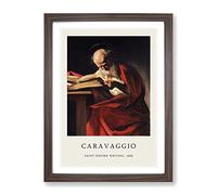 Saint Jerome Writing By Caravaggio Exhibition Museum Painting Framed Wall Art Print, Ready to Hang Picture for Living Room Bedroom Home Office Décor, Walnut A4 (34 x 25 cm)