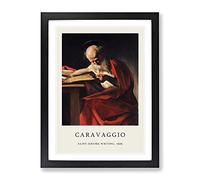 Saint Jerome Writing By Caravaggio Exhibition Museum Painting Framed Wall Art Print, Ready to Hang Picture for Living Room Bedroom Home Office Décor, Black A4 (34 x 25 cm)
