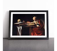 Saint Jerome Writing By Caravaggio Framed Wall Art Picture Print - Canvas Painting - Modern Home Décor Poster - Ready to Hang for Living Room Bedroom Kitchen - Black A3 (36 x 48 cm)