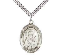 Saint John Chrysostom Medal Necklace- Men's Pewter Pendant with 24 -Inch Light Chain and Gift Box - Patron Saint of Epilepsy & Orators - Made in USA, L, Pewter, No Gemstone