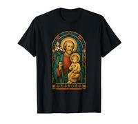 Saint Joseph and Jesus Stained Glass Value Graphic T-Shirt, Men, Black, XL