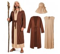Saint Joseph Costume Adult Biblical Shepherd Outfit Religious Nativity Robe | Strap Inner and Outer Robes, Elastic Headpiece, Two-Tone Layered Design, for Men Halloween Cosplay, Nativity Plays M-2XL