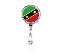 Saint Kitts and Nevis Flag Heavy Duty Metal Badge Holder Reel, Retractable Badge Holder with Belt Clip for Key Name Card Holder Employee Teacher 1