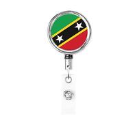 Saint Kitts and Nevis Flag Heavy Duty Metal Badge Holder Reel, Retractable Badge Holder with Belt Clip for Key Name Card Holder Employee Teacher
