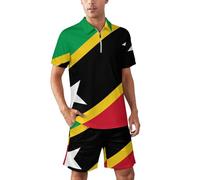 Saint Kitts and Nevis Flag Men's Polo Shirts and Shorts Short Sleeve Outfits Golf Top L