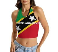 Saint Kitts and Nevis Flag Women's Crop Top Halter Tank Lace Up Casual Sleeveless Multicolor