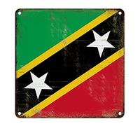 Saint Kitts And Nevis Retro Metal Sign Wall Plaque Saint Kitts And Nevis Flag Rustic Shabby Chic Sign Metal Art Decor National Flag Vintage Sign Country Souvenir Sign for Living Room 12x12in