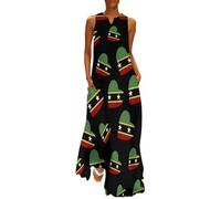 Saint Kitts Nevis Flag Heart Womens Dresses V Neck Sundress Summer Sleeveless Beach Long Dress Holiday 3XL