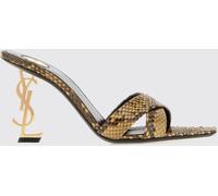 SAINT LAURENT Opyum Python-Print Leather Mules with YSL Monogram Heel - Size: 40 - female