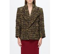 SAINT LAURENT Striped Wool Tweed Cropped Blazer with Oversized Shoulders - Size: 40 - female