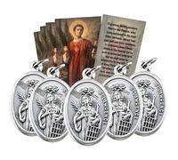 Saint Lawrence Oval Italian Medal with Prayer Card Set, Patron Saint of Cooks, Deacons & Comedians, Made in Italy Catholic Medal Charm Necklace Pendant for Men Women, Bulk Pack of 5 Gift
