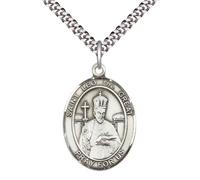 Saint Leo the Great Medal Necklace- Pewter Pendant on 24” Light Endless Rhodium Plated Chain - Catholic Patron Saint of Speakers - Velvet Gift Box Included
