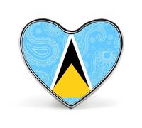 Saint Lucia Flag Paisley Pattern Novelty Metal Badges Love Shape Heart Form Brooch Pin Clothes Hat Bag Accessories