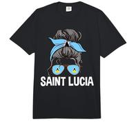 Saint Lucia Girl Messy Bun Hair St. Lucian Flag Pride Comfort Colors Adult Heavyweight T-Shirt
