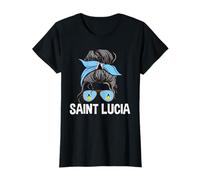 Saint Lucia Girl Messy Bun Hair St. Lucian Flag Pride T-Shirt