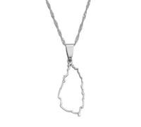 Saint Lucia Map Profile Pendant Necklace for Women Girl Gold Color Jewelry St. Lucia Cities Pendant Chains Jewellery(Silver Color,45cm)