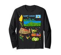 Saint Lucia Map Souvenir, Caribbean Island Travel & Culture Long Sleeve T-Shirt