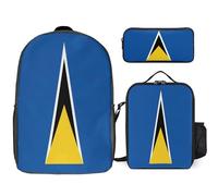Saint Lucia National Flag Printed School Backpack Set Lunch Bag And Pencil Case 3-Piece School Bags Teens Girls Boys Primary Junior Middle Water Resistant Lightweight Bookbag Travel Rucksack