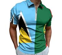 Saint Lucia Portugal Flag Men's Polo Shirts Short Sleeve Golf Tennis T-Shirt Casual Work Tee Tops XL