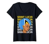 Saint Lucia Queen, Independence St. Lucia Flag Women, Girls V-Neck T-Shirt