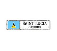 Saint Lucia Street Signs Customized Saint Lucia Flag Signs Capital City of Saint Lucia Metal Tin Sign Road Vintage Metal Rustic Wall Art Home Decoration Gift for Foreign Friend, Neighbor 18x4in