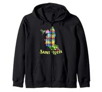 Saint Lucia Treasure Of The Caribbean Madras Heritage Zip Hoodie