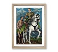 Saint Martin And The Beggar By El Greco Classic Painting Framed Wall Art Print, Ready to Hang Picture for Living Room Bedroom Home Office Décor, Oak A4 (34 x 25 cm)