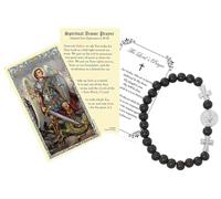 Saint Michael Bracelet - Laminated St Michael the Archangel Prayer Card, The Lord's Prayer Card - Stretchable Black San Miguel Arcangel Bracelet - Catholic Set - 3 Items