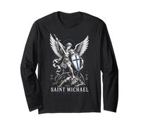 Saint Michael Defend Us in Battle Catholic Warrior Icon Long Sleeve T-Shirt