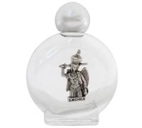 Saint Michael Holy Water Bottle | Twist on Cap and Silver-Tone St. Michael | Use for Holy Water or Oils | Great Catholic Gift for First Holy Communion | Made in Italy