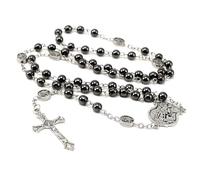 Saint Michael Necklace for Men and Women, St Michael the Archangel Pendant for Religious Gifts, Catholic Black Rosary Beads, First Confirmation, Gifts for Teens, Boys