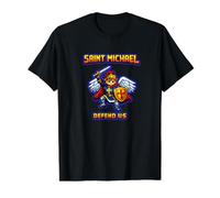 Saint Michael Pixel Art Guardian Angel Design Value Graphic T-Shirt, Men, Black, L