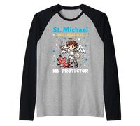 Saint Michael the Archangel Catholic Archangel Pray for Kids Raglan Baseball Tee