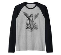 Saint Michael the Archangel Defeating Satan Christian Raglan Baseball Tee