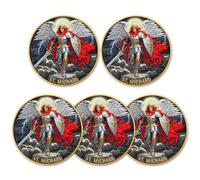 Saint Michael The Archangel Inspirational Piece with Prayer - for Spiritual Strength & Protection, Christian Challenge Coin, Catholic Gift for Men - Clear Case Included (Pack of 5)