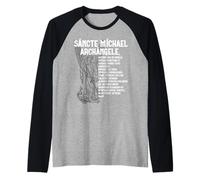 Saint Michael the Archangel Latin Prayer Traditional Sancte Raglan Baseball Tee