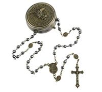 Saint Michael the Archangel Pearl Beads Catholic Rosary Necklace with Metal Gift Box for Men