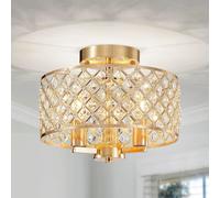 Saint Mossi Gold Crystal Ceiling Light, Close to Ceiling, Modern Semi Flush Mount Chandelier, 3-Lights, D11 x H9, Perfect for Living Room, Gold Finish Canopy