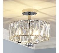 Saint Mossi K9 Crystal Semi Flush Mount Ceiling Light Fixture, Modern Style, Close to Ceiling, E14 Base 3-Lights, D30cm x H18cm, Chrome Finish