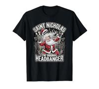 Saint Nicholas Original Headbanger Heavy Metal Christmas Value Graphic T-Shirt, Men, Black, M