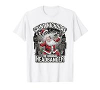 Saint Nicholas Original Headbanger Heavy Metal Christmas Value Graphic T-Shirt, Men, White, L