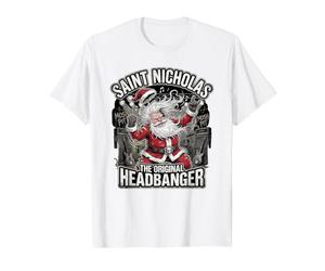 Saint Nicholas Original Headbanger Heavy Metal Christmas Value Graphic T-Shirt, Men, White, XL