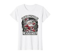 Saint Nicholas Original Headbanger Heavy Metal Christmas Value Graphic T-Shirt, Women, White, S