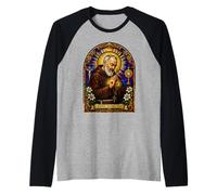 Saint Padre Pio Catholic Devotional Gothic Mosaic Icon Art Raglan Baseball Tee
