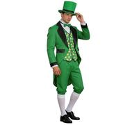 Saint Patrick's Day Gentleman Adult Green Formalwear Leprechaun Tailcoat Costume with Three Leaves Pattern Elegant Irish Themed Party for Cosplay Events Festival Celebrations St (Green #1, S)