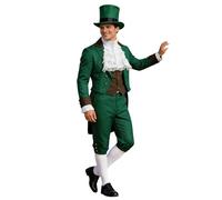 Saint Patrick's Day Gentleman Adult Green with Three Leaves Pattern Formalwear Leprechaun Tailcoat Costume Elegant Irish Themed Party for Cosplay Events Festival Celebrations St (Dark Green #2, XXL)