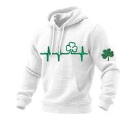 Saint Patricks Day Hoodies for Men Irish Clover Printed Jumper Hooded Sweatshirts Green Lucky Shamrock Tops with Pocket Long Sleeve Pullover St. Patrick's Day Festive Costume S-5XL