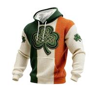 Saint Patricks Day Hoodies for Men Irish Clover Printed Jumper Hooded Sweatshirts Green Lucky Shamrock Tops with Pocket Long Sleeve Pullover St. Patrick's Day Festive Costume S-5XL