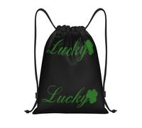 Saint Patrick'S Day Lucky Clover Women Men Drawstring Backpack Foldable Gym Sack Portable String Backpack For Travel Holidays Climbing Swim